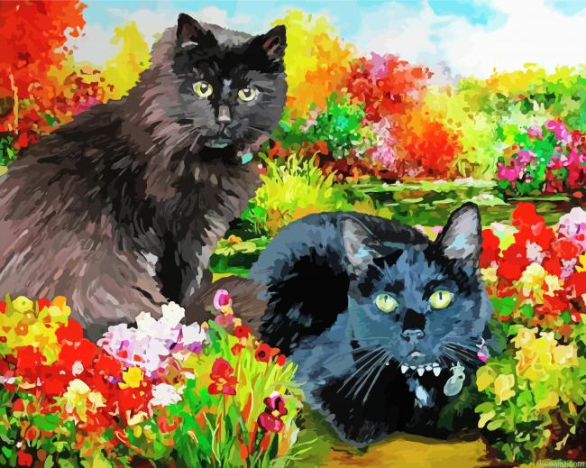 Two Cats In A Garden Painting By Numberss.png
