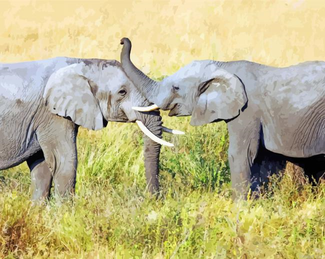Two Elephants Greeting Each Other Painting By Numberss.png
