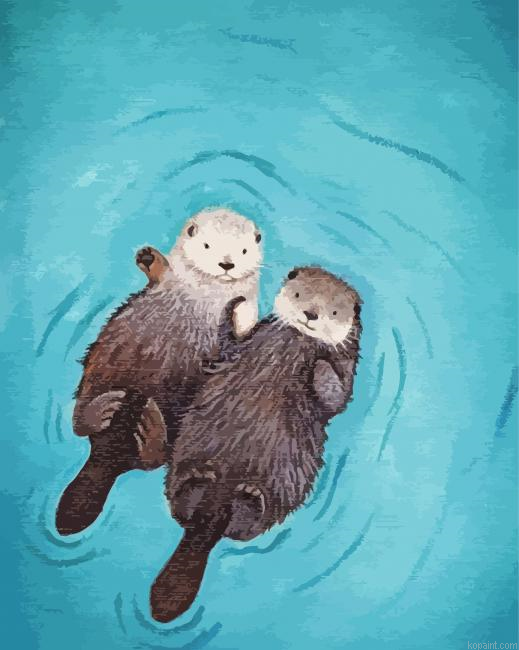 Two Muskrats Animals Swimming Paint By Numbers