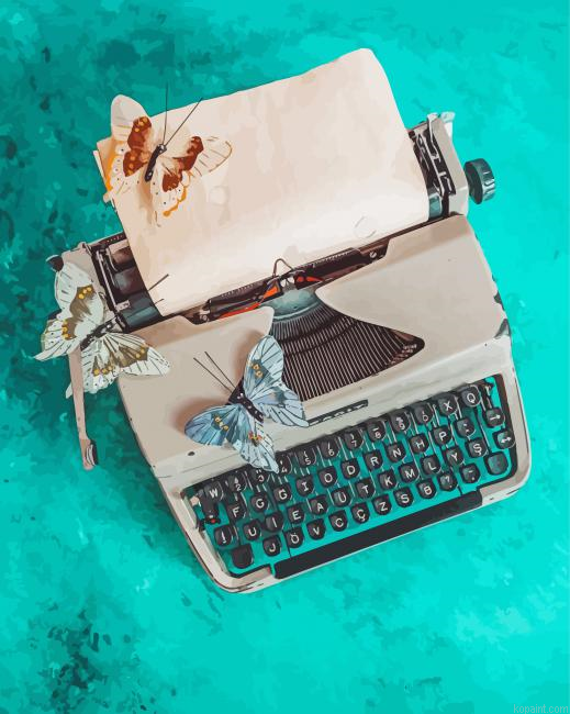 Typewriter And Butterflies Painting By Numberss.png