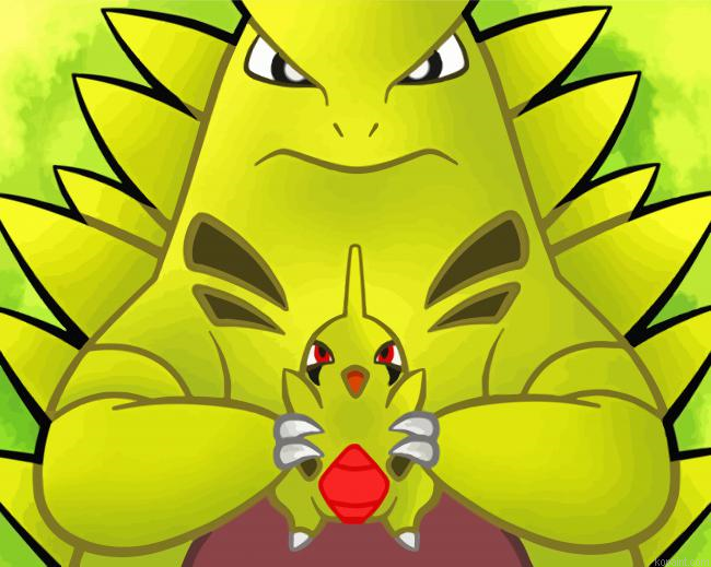Tyranitar And Larvitar Painting By Numberss.png