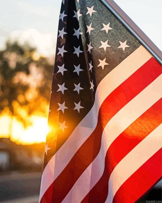 Usa Flag At Sunset Painting By Numberss.png
