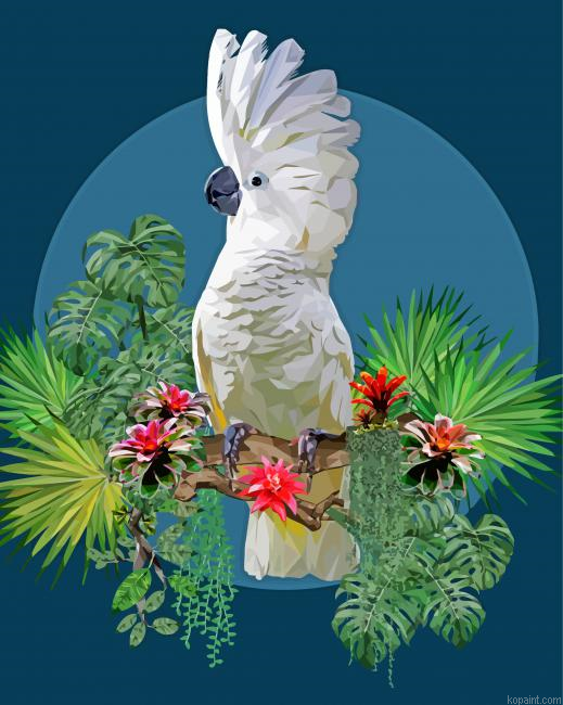 Umbrella Cockatoo And Plants Painting By Numberss.png