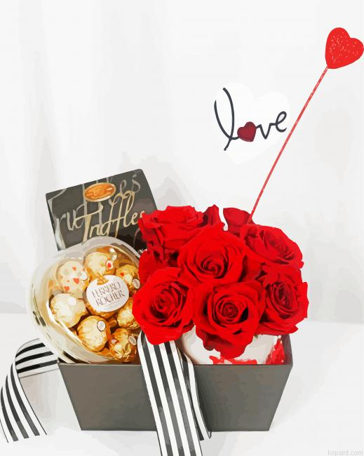 Valentine Red Roses And Chocolate Painting By Numberss.png