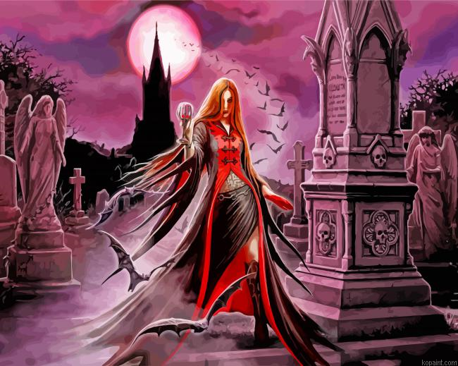 Vampire Witch In Cemetery Paint By Numbers.png