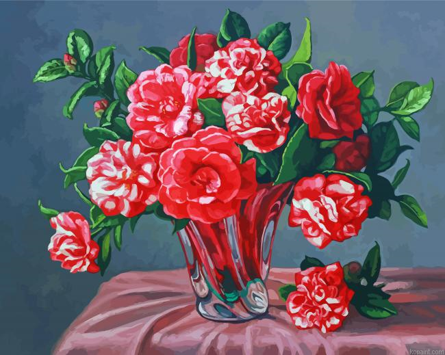 Vase With Pink Camellia Flowers Painting By Numberss.png