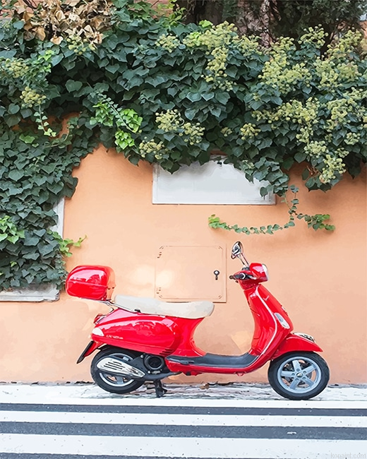 Vespa Red Scooter New Painting By Numberss.png