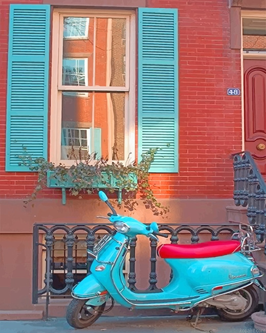 Vespa Turquoise Scooter Paint By Numbers