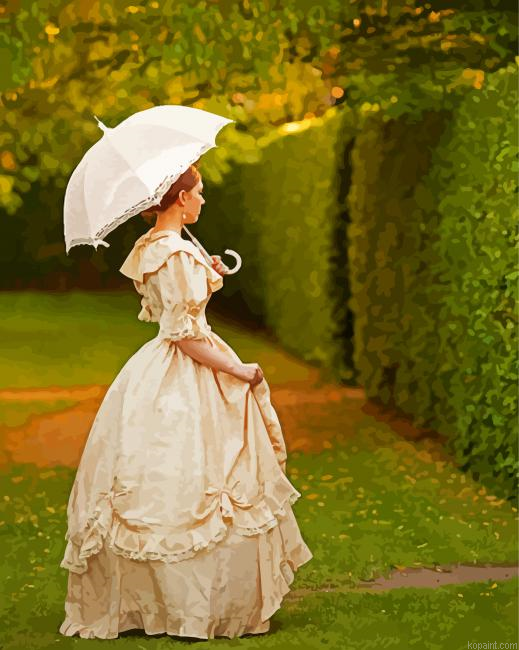 Victorian Woman Holding A Parasol Painting By Numberss.png