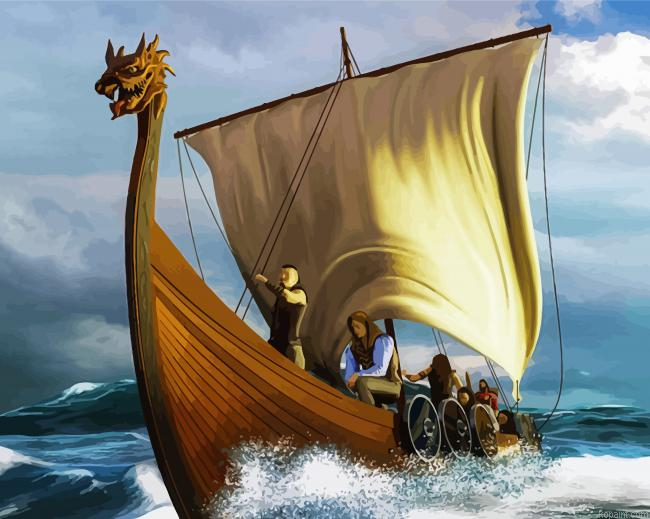 Viking Ship On Sea Painting By Numberss.png