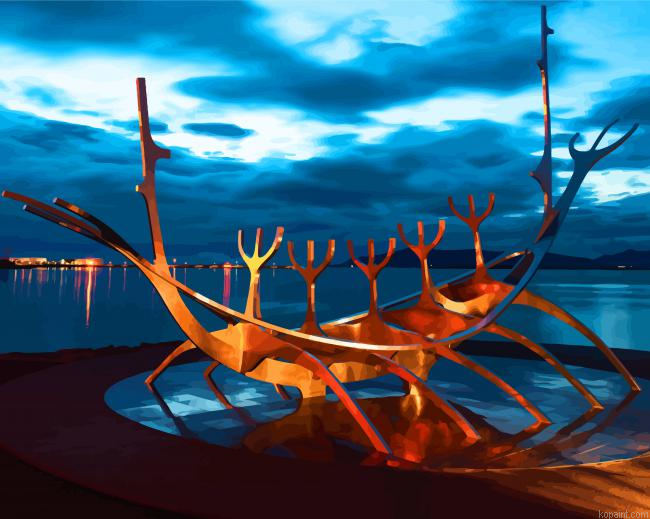 Vikings Boat Sculpture In Reykjavik At Night Paint By Numbers