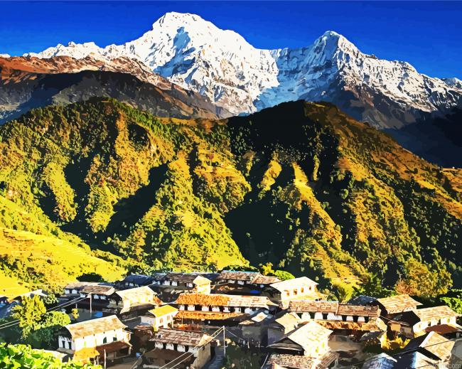 Village In Annapurna Mountains Painting By Numberss.png