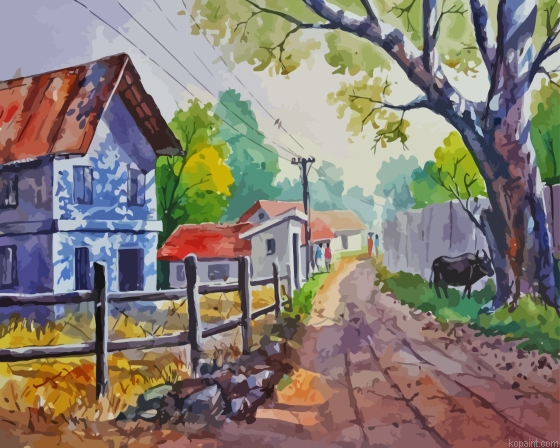 Village Landscape Painting By Numberss.png