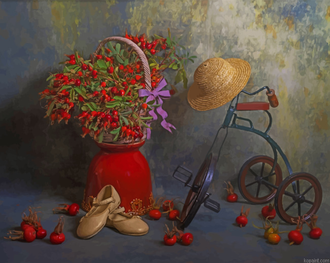 Vintage Bike And Vase Painting By Numberss.png