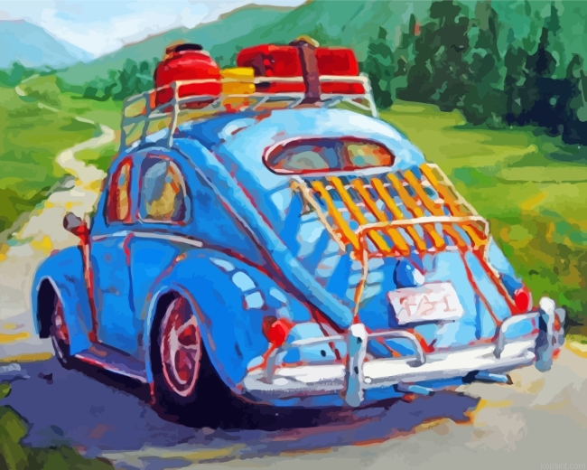 Vintage Blue Mini Car Painting By Numberss.png