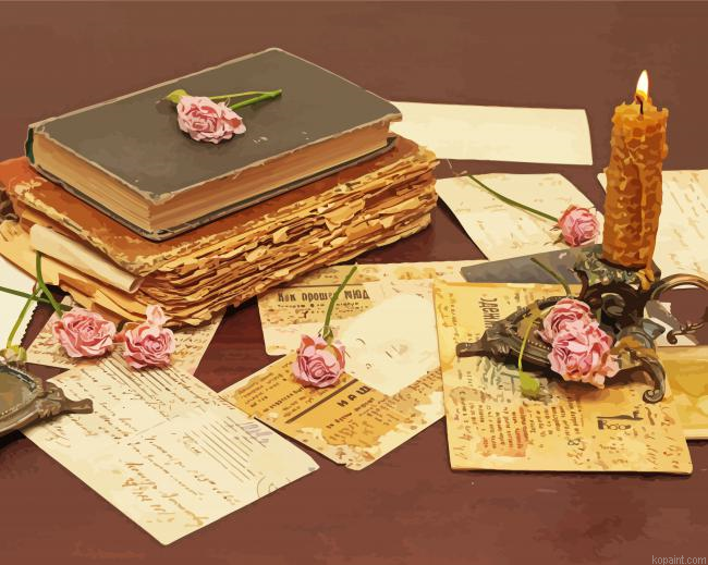 Vintage Books And Candles Painting By Numberss.png