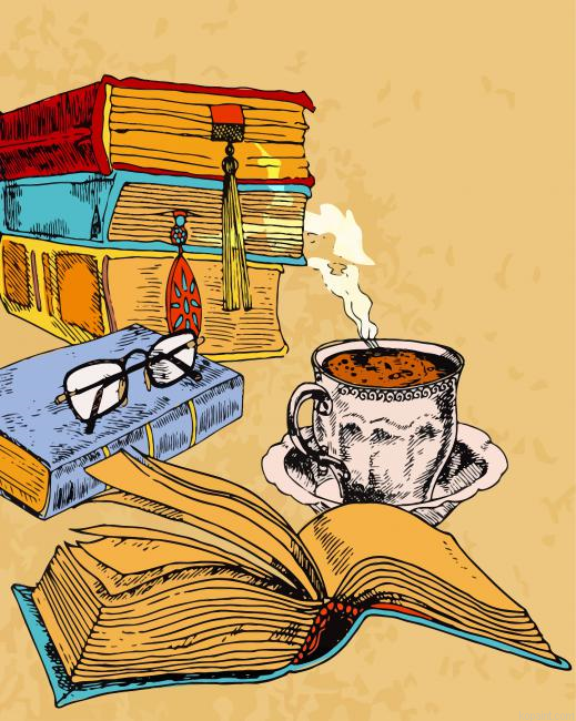 Vintage Books And Coffee Painting By Numberss.png