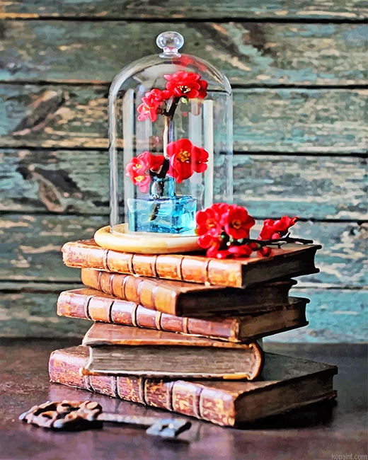 Vintage Books And Red Roses New Painting By Numberss.png
