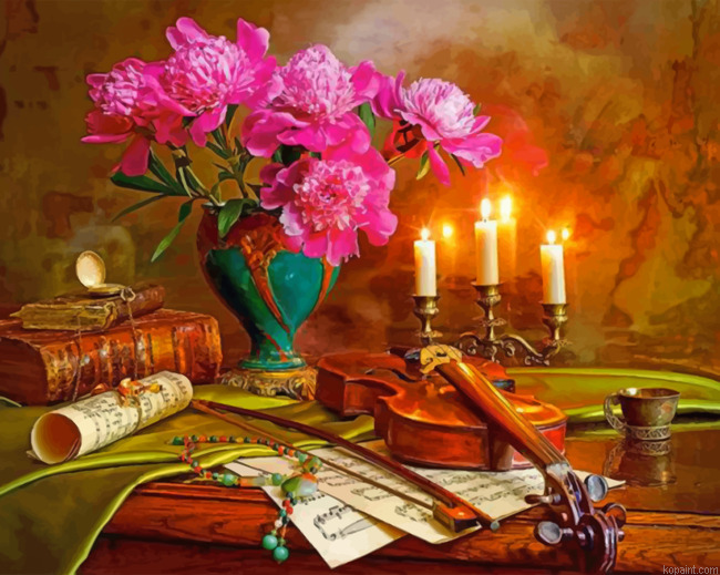 Vintage Bouquet And Violin Painting By Numberss.png