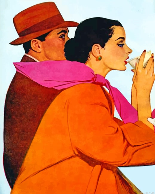 Vintage Couple Drinking Coffee Paint By Numbers