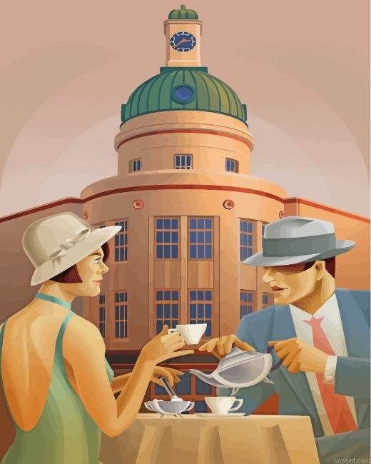 Vintage Couple Having Tea Painting By Numberss.png