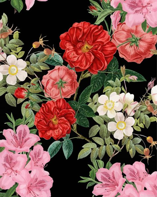 Vintage Floral Pattern On Black Marianna Mills Painting By Numberss.png