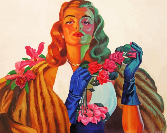 Vintage Girl And Flowers Painting By Numberss.png