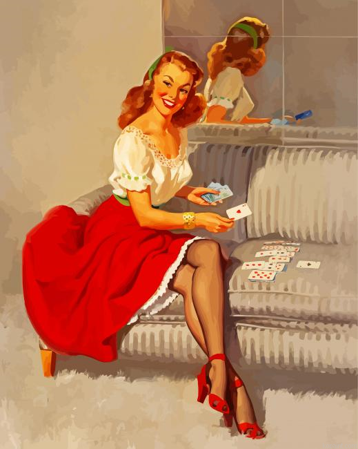 Vintage Girl Playing Cards Painting By Numberss.png