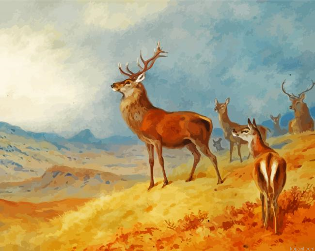 Vintage Highland Landscape With Stag Painting By Numberss.png