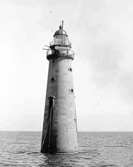 Vintage Lighthouse Black And White Painting By Numberss.png