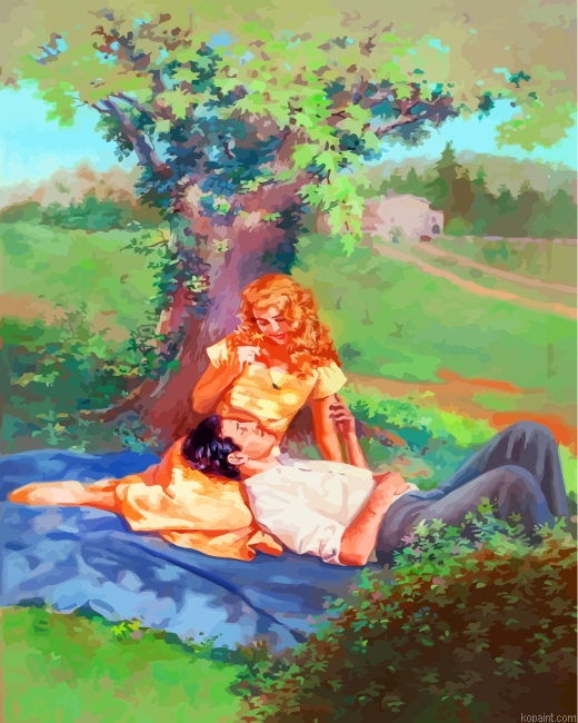 Vintage Lovers In Garden Painting By Numberss.png