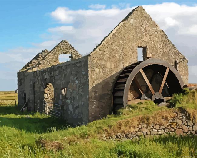 Vintage Old Water Mills Paint By Numbers