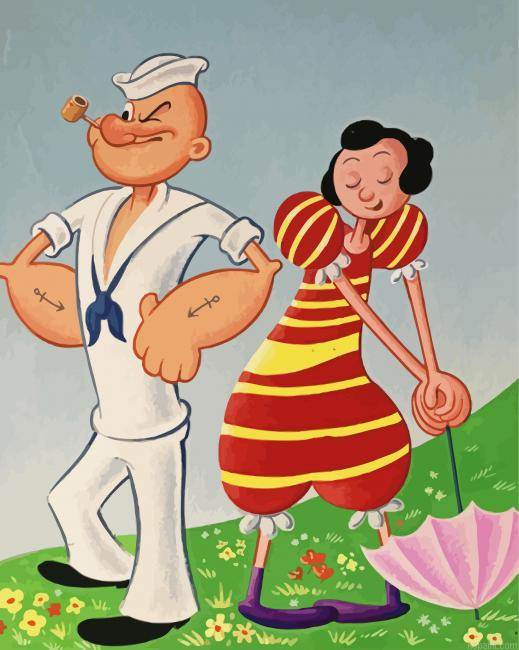 Vintage Popeye And Olive Paint By Numbers.png
