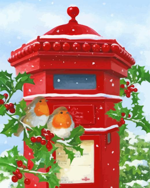 Vintage Red Post Box And Birds Painting By Numberss.png