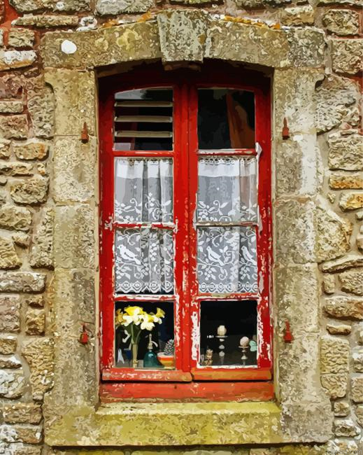 Vintage Red Window Painting By Numberss.png