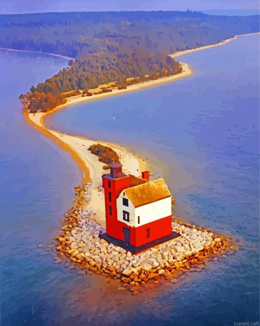 Vintage Round Island Lighthouse Painting By Numberss.png
