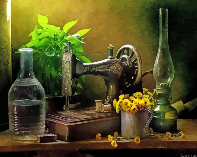 Vintage Sewing Machine Art Painting By Numberss.png
