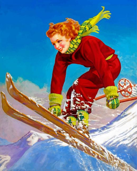Vintage Skiing Girl Paint By Numbers
