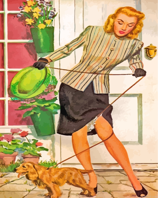 Vintage Woman And Dog Paint By Numbers