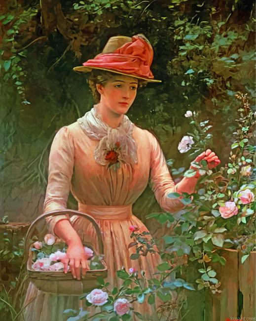 Vintage Woman In Garden Painting By Numberss.png