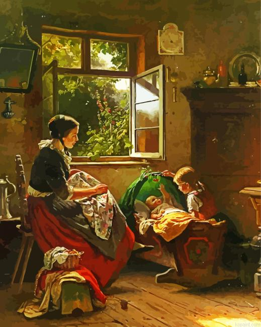 Vintage Woman Quilting Painting By Numberss.png