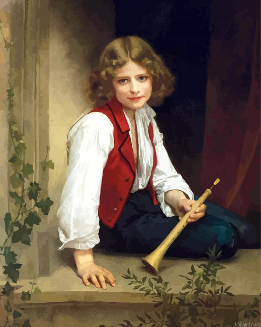 Vintage Young Boy Play Flute Painting By Numberss.png