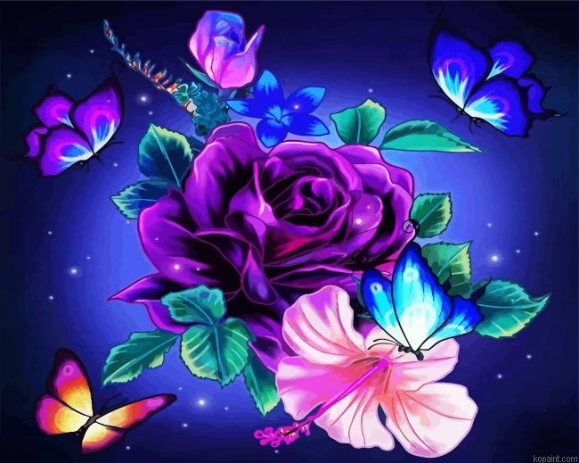 Violet Rose And Butterflies Paint By Numbers.png