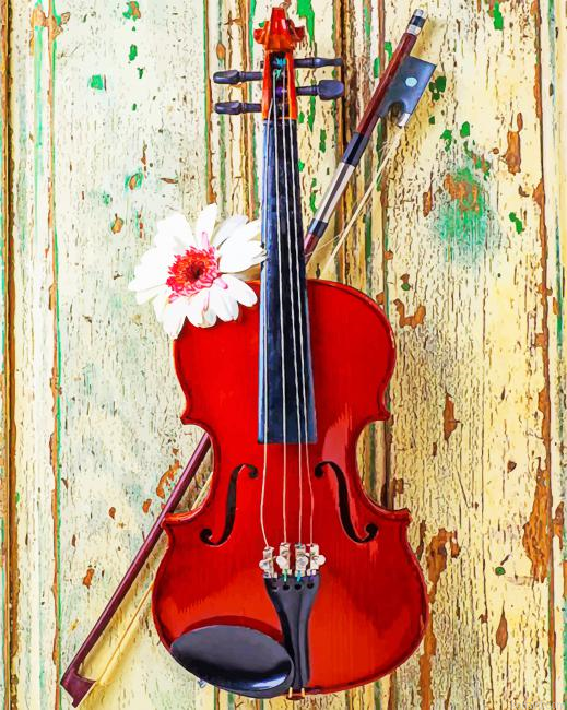 Violin With Daisy Flower New Painting By Numberss.png