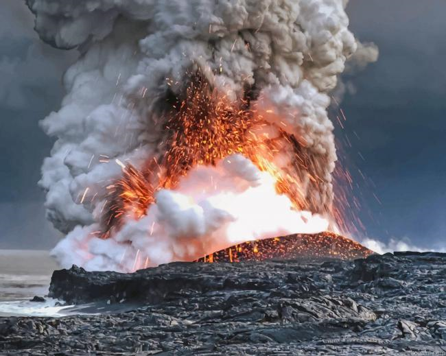 Volcano In The Middle Of The Ocean Painting By Numberss.png