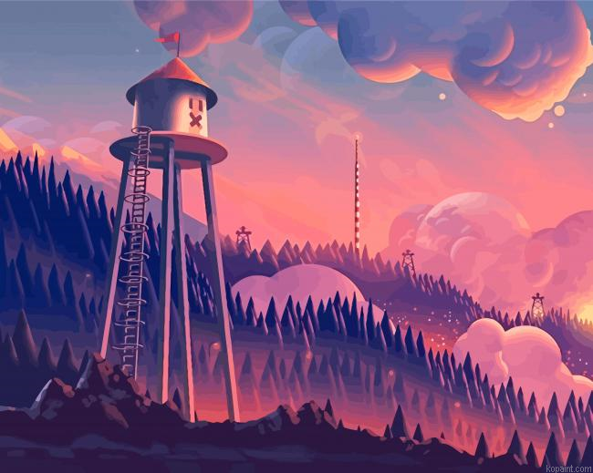 Watchtower In Forest Painting By Numberss.png