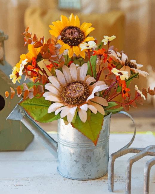 Watering Pail Flowers Paint By Numbers
