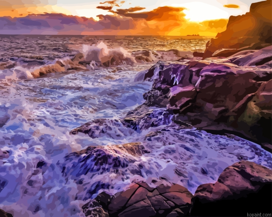 Waves And Rocks Landscape Painting By Numberss.png