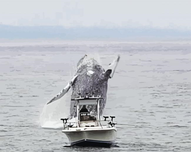 Whale Next To Little Fishing Boat Paint By Numbers