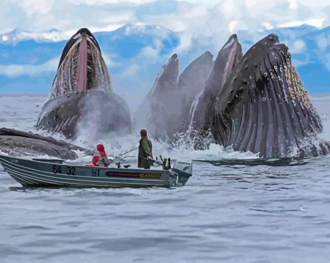 Whales Near To Little Boat Paint By Numbers